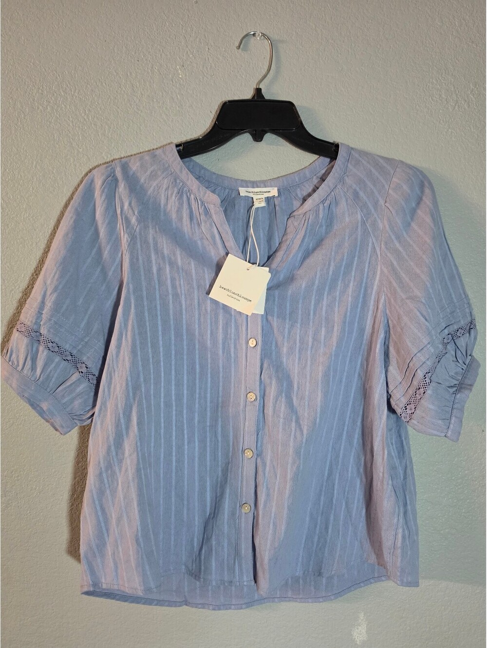 beachlunchlounge Light Blue Cotton Viscose Button-Up Blouse Size S